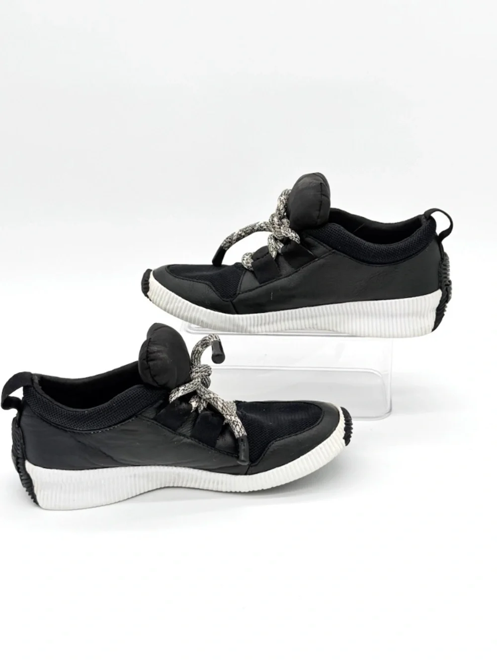 Sorel Out N About Plus Street Sneak Black Leather Mesh Shoes Women Sz 8.5 NL3610